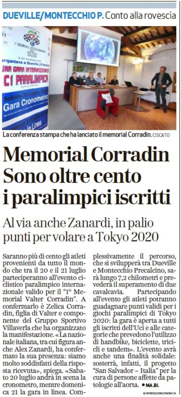 Memorial Corradin: sono oltre cento i paralimpici iscritti